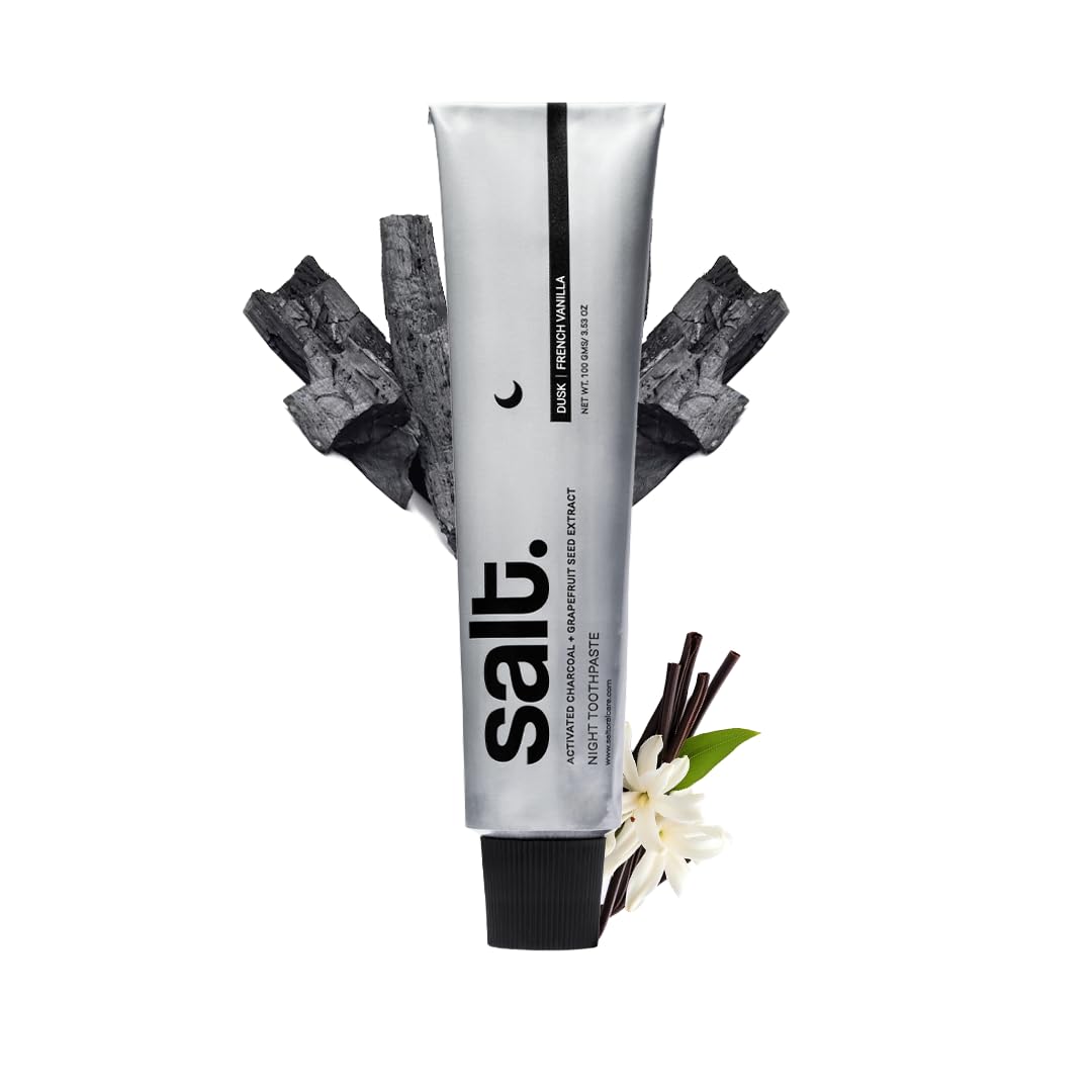 Salt. Oral Care Dusk Night Toothpaste | French Vanilla Flavor | With Grapefruit Water, Papain & Bromelain Enzymes | Natural Plaque Breakdown & Enamel Strengthening Formula | 100g