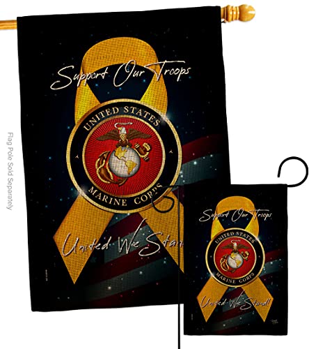 Breeze Decor Support Marine Corps Burlap Garden House Flag-Set Armed Forces USMC Semper Fi United State American Military Veteran Retire Official Banner Small Yard Gift Double-Sided, Made in USA