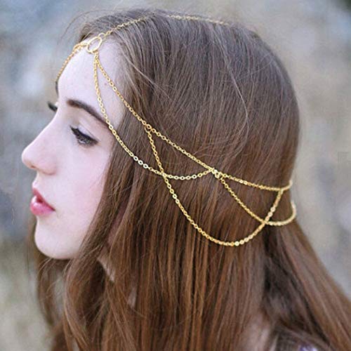 Asooll Gold Layered Gyspy Head Chain Sparkly Jewelry Festival Headpieces Prom Headband Accessoires for Women and Girls