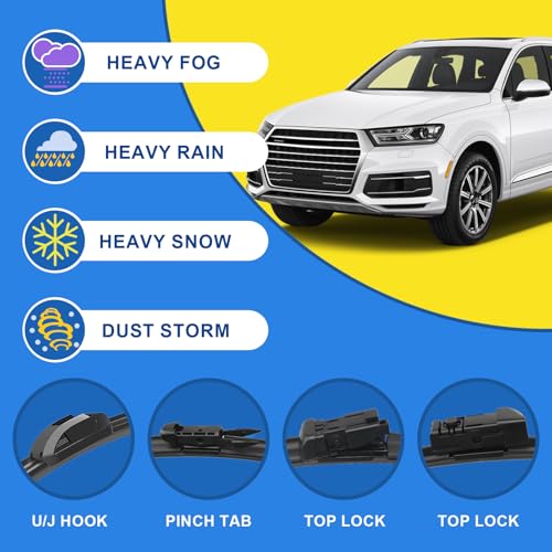 3 wipers Replacement for 2006-2015 Audi Q7 Front Wiper Blades Original Equipment Windshield Wiper Blades Set 26"+26"+14" (Set of 3) Pinch Tab by SIMPWIBLD - Image 3