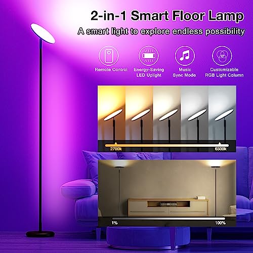 Outon S1 Floor Lamp, 2-In-1 Smart Rgbic Corner Lamp & 30W/3000Lm Bright Led Torchiere Floor Lamp, Wifi-App Control, 16 Million Diy Colors, Music Sync, Standing Lamp For Living Room Bedroom Gaming Room #TOP2