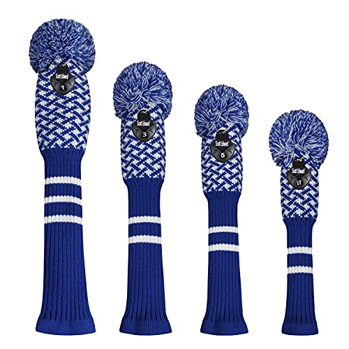 Scott Edward Knitted Golf Head Covers 4PCS Handmade Fit Well for Driver and Fairway Woods with Long Neck Pom Pom Golf Club Headcovers Set - Image 3