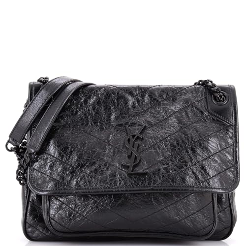 Saint Laurent, Pre-Loved Niki Chain Flap Bag Matelasse Chevron Leather Medium, Black