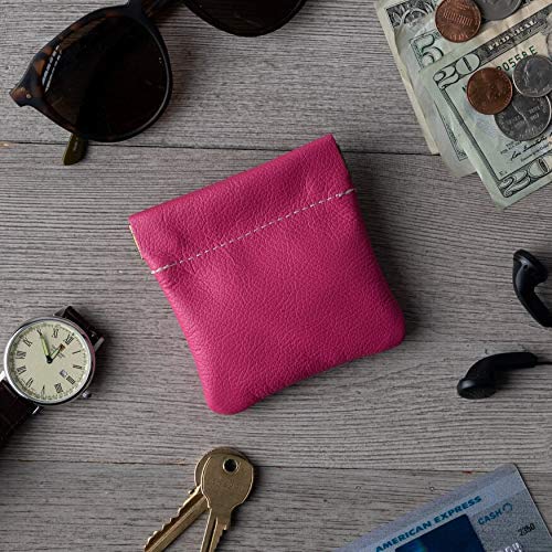 Image of Nabob Leather Genuine Leather Squeeze Coin Purse, Coin Pouch Made IN U.S.A. Change Holder For Men /Woman Size 3.5 X 3.5 (Pink)