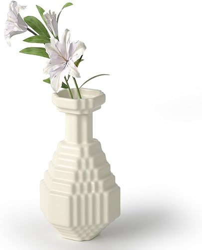 Jarrón de cerámica con diseño de mosaico decorativo a cuadros blancos para centros de mesa, mesa, sala de estar, hogar, boda, oficina, 6.3 pulgadas