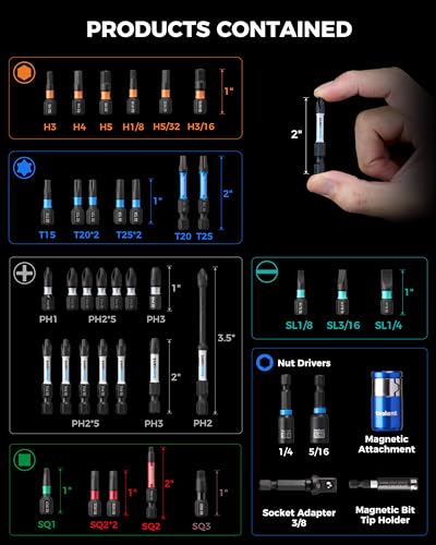Image of toolant Complete impact driver Bit Set, 40-Piece S2 Steel Impact Bits Set with Magnetic Holder & Storage Case - Hex, Torx, Phillips, Slotted, Square - for Home DIY, Appliance Repair, Beginner-Friendly