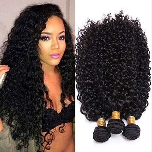 XSYHair 4×4 Free Part Curly Wave Nature Black Human Hair Lace Closure with 3 Human Hair Bundles for Black Women