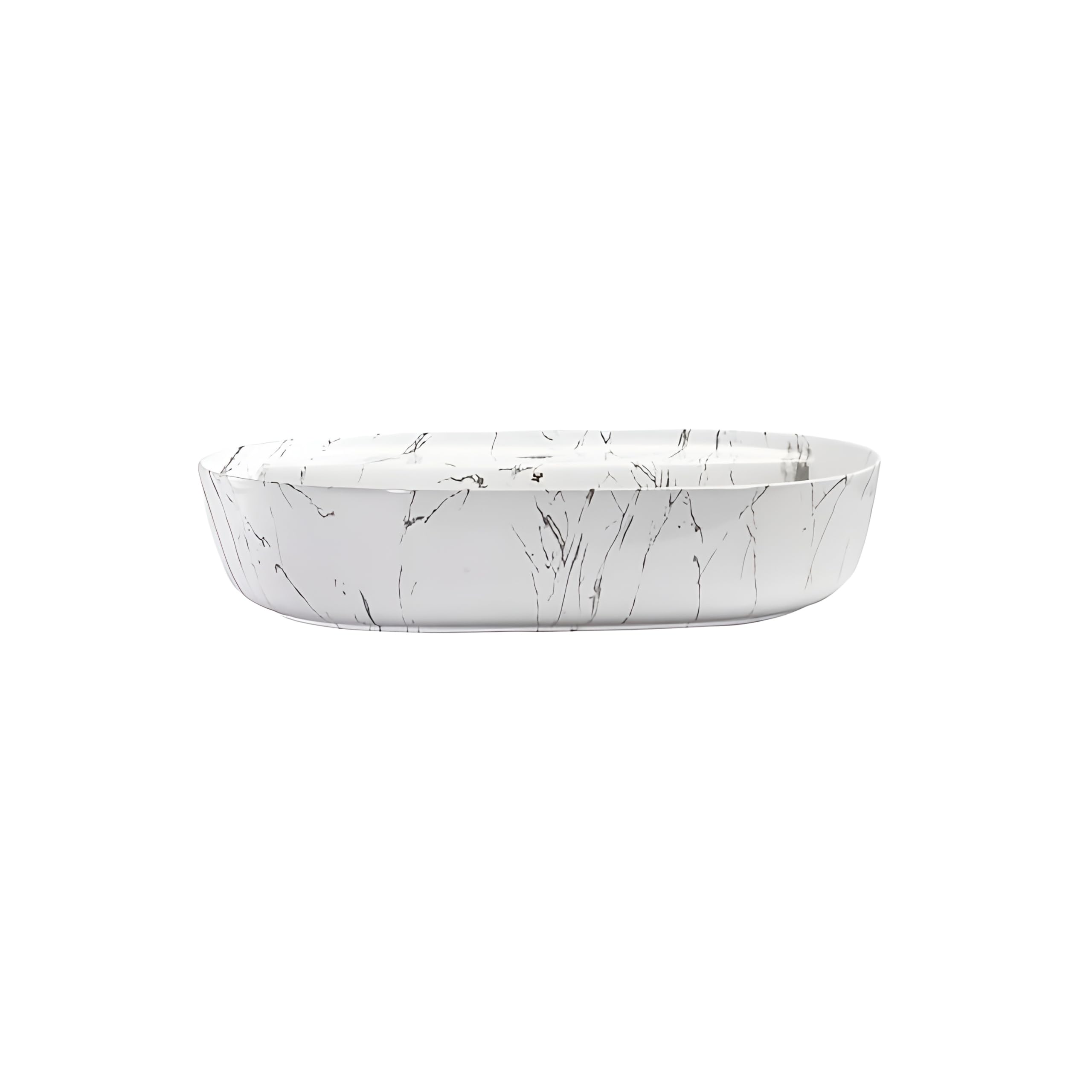Umywalka ceramiczna owalna - 50 x 40 x 13 cm - Biały/marmur - nablatowa i WC dla gości - do rąk