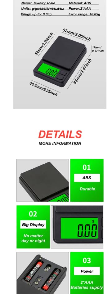 1000g 0.1g Precision Pocket ScaleDigital Gram Ounces/Grains Scale with Backlit LCD