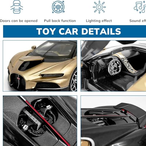Image of MashesMetal Diecast Bugatti Tourbillon Car Model 1:32 Scale Pull Back Toy Car with Light & Sound Premium Sports Car Model for Kids & Collectors