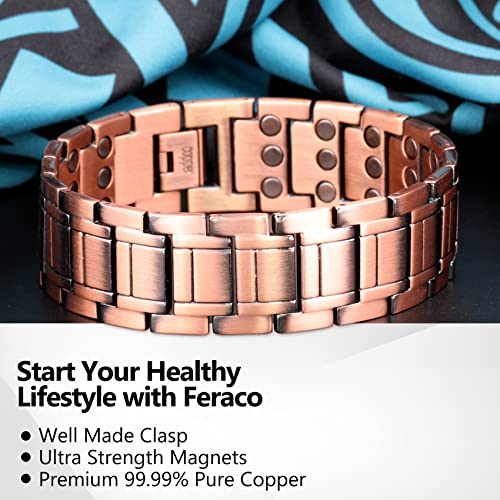 Image of Feraco Copper Magnetic Bracelets for Men,Pure Copper Jewelry Gift | 3X Strength Neodymium 57 Magnets,Powerful 3500 Gauss,Adjustable Length