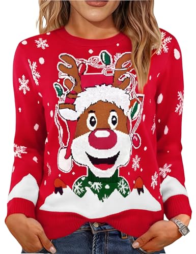 Uniexcosm Weihnachtspullover Damen Ugly Strickpulli Pullover Warm...