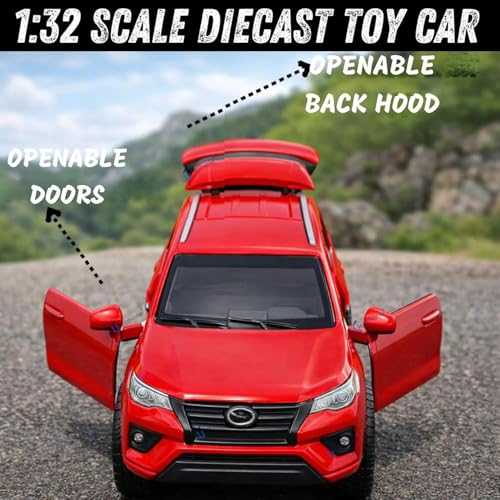 Image of LT /1:32 Scale Fort.uner Die-Cast Pull Back Car Toy for Boys Kids Sturdy Metal Miniature Model Toy Vehicle for Kids Realistic Design Fortuner Toy Car-1[Black] (RED)
