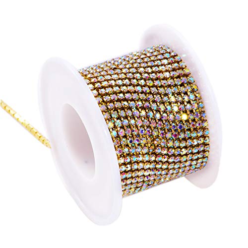 BLINGINBOX Rhinestones Chain - 10 Yards/R 4 Sizes Crystal/Crystal AB Glass Sew On Rhinestones Cup Chain With Silver/Gold Button Sew On Trim