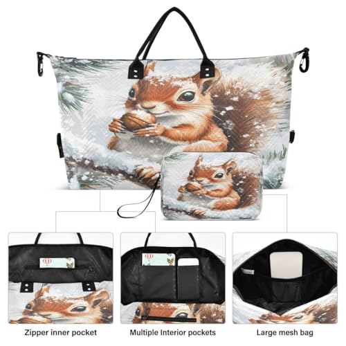 Red Squirrel Pine Leaf Travel Duffle Bag Gym Bag Weekender Bags with Toiletry Bag Travel Trip Tote Bag2