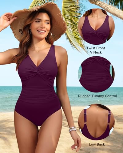 Image of Holipick Women Tummy Control One Piece Swimsuit - Push Up Bathing Suit Full Coverage Slimming Swimwear