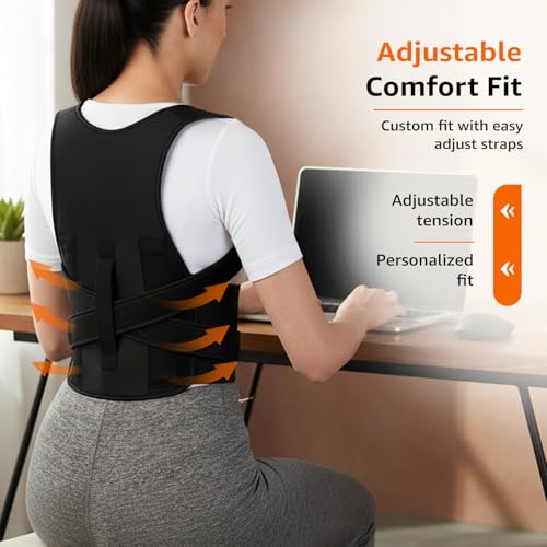 Image of Amazon Basics Posture Corrector Support Belt | Adjustable Back & Shoulder Support for Improved Posture | Breathable & Lightweight Design | Men & Women | XL