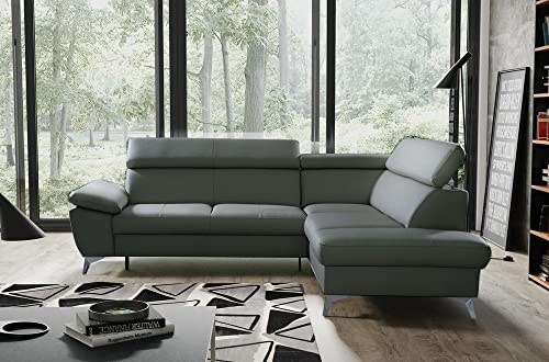 VENESETTI Canapé d'angle Convertible en Cuir Italien de Luxe 5 Places Warren II, avec Coffre, Gris foncé, Angle Droit
