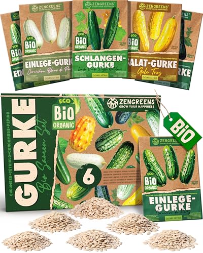 ZenGreens® - Bio Gurkensamen im 6er Set - 6 Gurken Samen für den einfachen Anbau im Garten, Balkon oder Hochbeet - Pflanzensamen - Saatgut
