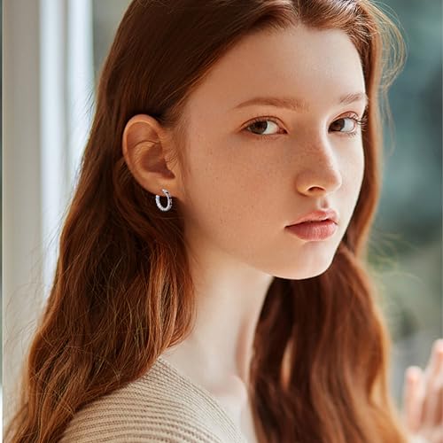 S925 Sterling Silver Earrings Hoop and Stud Sets for Women Trendy 14K White Gold Plated Hypoallergenic Cubic Zirconia Hoops Cute Lightweight Earrings Jewelry Birthday Gifts for Mom Girls2