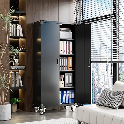 Aobabo Metal Storage Cabinet With Wheels,Steel Lockable Storage Cabinet For Home And Office, Metal Garage Cabinet, Assembly Required #TOP4