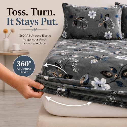 Image of HOMEKART 280 GSM Warm Fitted Bedsheet for Double Bed, Soft Winter Mattress Sheet, Cozy Stretchable Fitted Bed Cover with Elastic, Comfortable & Durable Bedding, Deep Brown, Double (78 x 72 + 8)