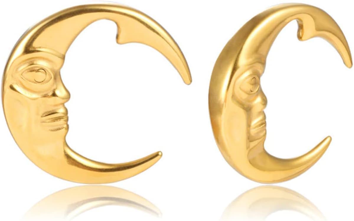 Crescent Moon Ear Plug Weights - Pair of Stainless Steel Gauges Hangers - 00 Gauge (10mm)