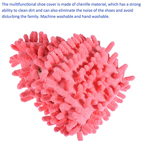 Image of M METERXITY 1 Pair Washable Cleaning Shoes Cover - Floor Cleaning Dust, Chenille Microfiber Duster Mop Slippers, Apply to House Office Room (Pink)