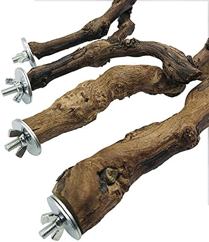 NA Allazone 4 PCS Bird Perch Natural Grape Stick Bird Standing Stick Swing Chewing Bird Toys Natural Grapevine Bird Cage Perch For Parrot Cages Toy for Cockatiels, Parakeets, Finches