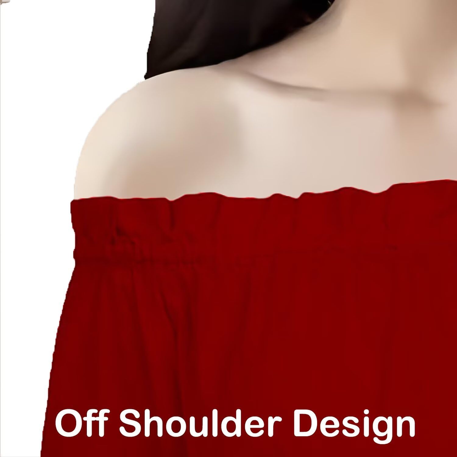 Womens Renaissance Shirt Off Shoulder Trumpet Smocked Waist Blouse Tops Medieval Victorian Cosplay Costume - Image 2