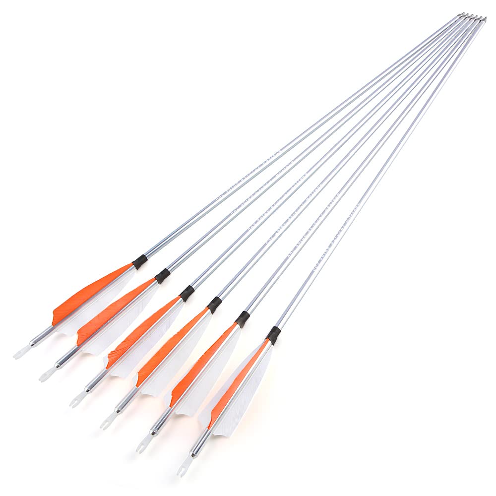 SHARROW Tir à l'arc Flèches en Aluminium 30 Pouces Flèches pour Chasse Spine 500 Arbres de Flèche en Aluminium Fletching Plumes Naturelles pour Arc à Poulies l'arc Classique