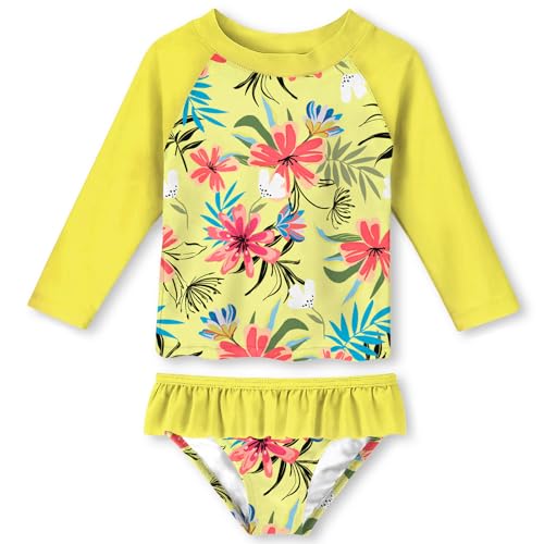 Image of Funnycokid Girls Swimsuit Toddler Bathing Suit Long Sleeve 2 Piece Rash Guard Set for Kids 2-10 Years