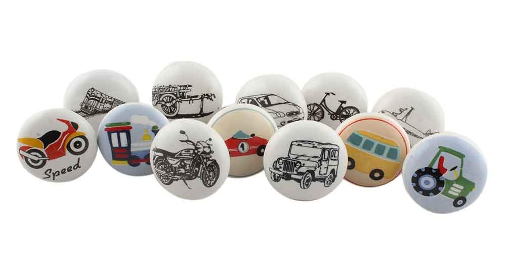 Indian-Shelf Pack of 6 Ceramic Kids Drawer Knobs- Multicolor Drawer Pulls- Vehicle Dresser Knobs- Nursery Dresser Knobs- Cute Drawer Knobs- Decorative Knobs (B082Y7L8WF) Amazon Price History, Amazon Price Tracker