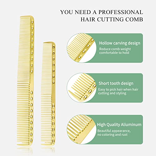 4 Types Professional Aluminum Hair Combs - Anti Static Stainless Steel Comb with Metal Tail for Hair Stylist Women Men Hair Styling Cutting - Gold