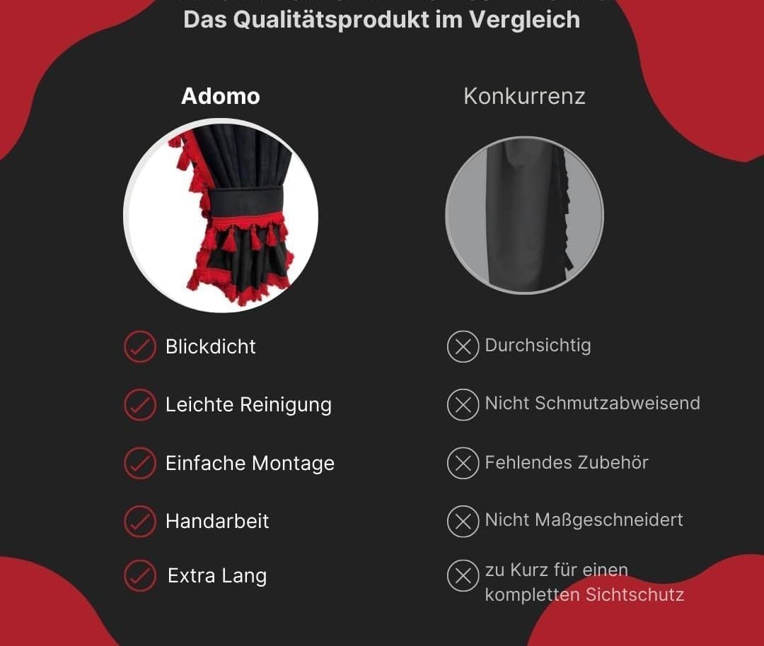 LKW Gardinen für DAF XG DAF XG+, schwarz-rot