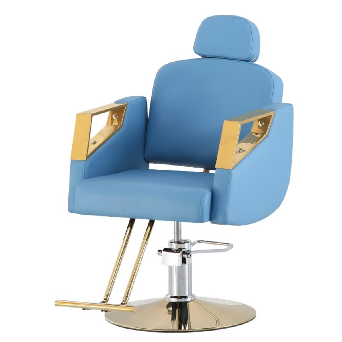 Poltrona da salone robusta per parrucchiere, stilista e barbiere, girevole a 360°, con pompa idraulica, attrezzatura per centri estetici, spa e tatuaggi, base a disco rotondo blu.