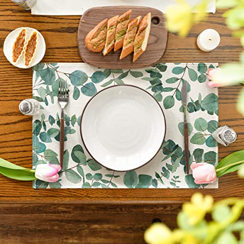 Artoid Mode Eucalyptus Leaves Summer Placemats For Dining Table, 12 X 18 Inch Spring Seasonal Holiday Rustic Vintage Washable Table Mats Set Of 6 #TOP3