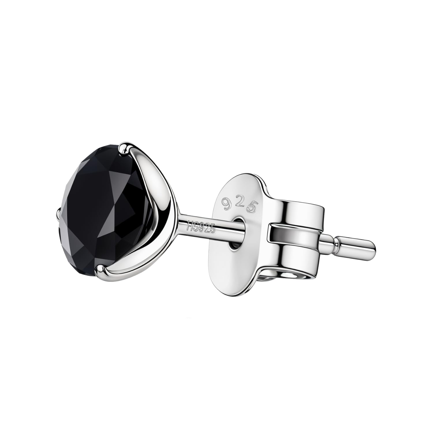 925 Silver "Martini Style" Black Solitaire Stud Earring | 92.5 Sterling Silver & Diamond Like Brilliance Sparkling Zirconia | Single Stud for Men | 5mm-image-28