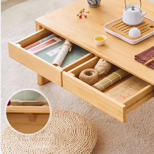 Table de sol en bambou stable pour optimiser le rangement des petits salons zen
