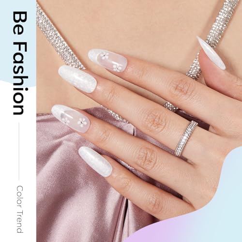 Image of modelones White Gel Nail Polish Set, 6 Colors Milky Jelly White Silver Cat Eye Pearl Glitter Gel Polish Kit with Cateye Magnet, Soak Off LED DIY Manicure Home Gift for Women