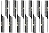 Krest 4640 8' Weaving Foiling FineTooth Rattail Comb (12 Pack) 12 x SB-K4640-BLK