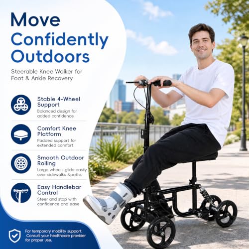 Image of Knee Scooter for Adults Foldable High Carbon Steel Knee Roller Scooter with Shock Absorption & Removable Bag, Adjustable Knee-Scooter for Foot /Ankle Surgery Recovery (Black 2)