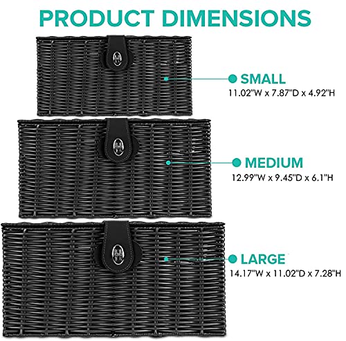 Homepeaz Set Of 3 Woven Storage Basket Box Wicker Hamper Stackable Bin With Lid & Lock, Built-In Carry Handles, Organizer For Nursery, Baby Closet, Diaper, Toys, Home, Office, Laundry, Dvd (Black) #TOP1