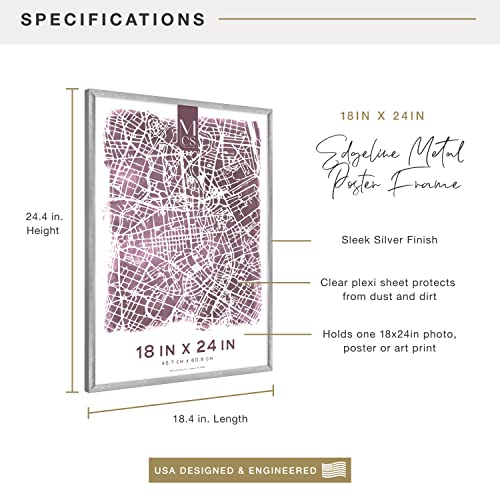 Image of MCS Edgeline Metal Poster Frame, Back-Loading Picture Frame For Wall Art, 18 x 24 Inch, Silver