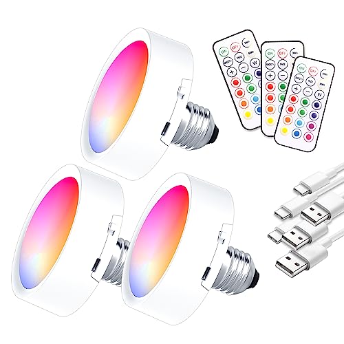 LIKERTLA LED Puck Light,USB Rechargeable E26 Light Bulbs,13 Colors RGB Battery Powered LED Magic Bulb with Remote Control,Wireless Dimmable for Wall Sconces Lamp Non Electric Emergency Backup-3 Pack LIKERTLA LED Puck Light,USB Rechargeable E26 Light Bulbs,13 Colors RGB Battery Powered LED Magic Bulb with Remote Control,Wireless Dimmable for Wall Sconces Lamp Non Electric Emergency Backup-3 Pack