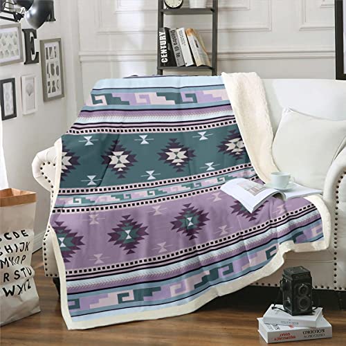 Western Decor,Vintage Exotic Indian Geometry Blanket Boho Western Throw Blanket 60"x80",Ethnic Tribal Arrow Fleece Blanket Aztec Blanket,Western Home Decor Rustic Farmhouse Bedroom Lavender