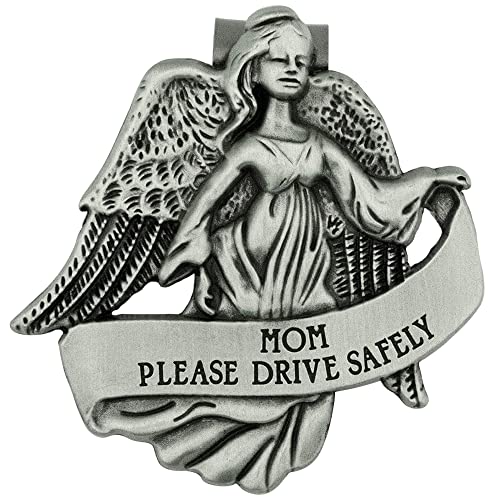 VILLAGE GIFT IMPORTERS Guardian Angel Visor Clip | Please Drive Safely | Mom or Dad | Includes Saint Christopher Prayer Card | Great Spiritual Car Décor | Christian Automotive Accessory (Grey - Mom)