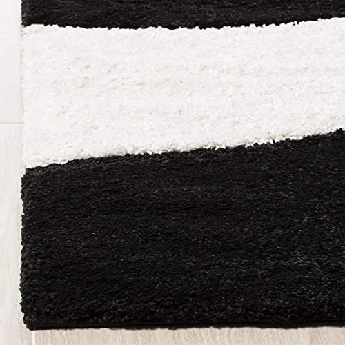 Image of Export Quality Microfiber Hand Woven Shaggy Carpet Collection with 2 inch Pile Height Carpet for Living Room & Bedroom Size 10x10 feet Square coular Black /White