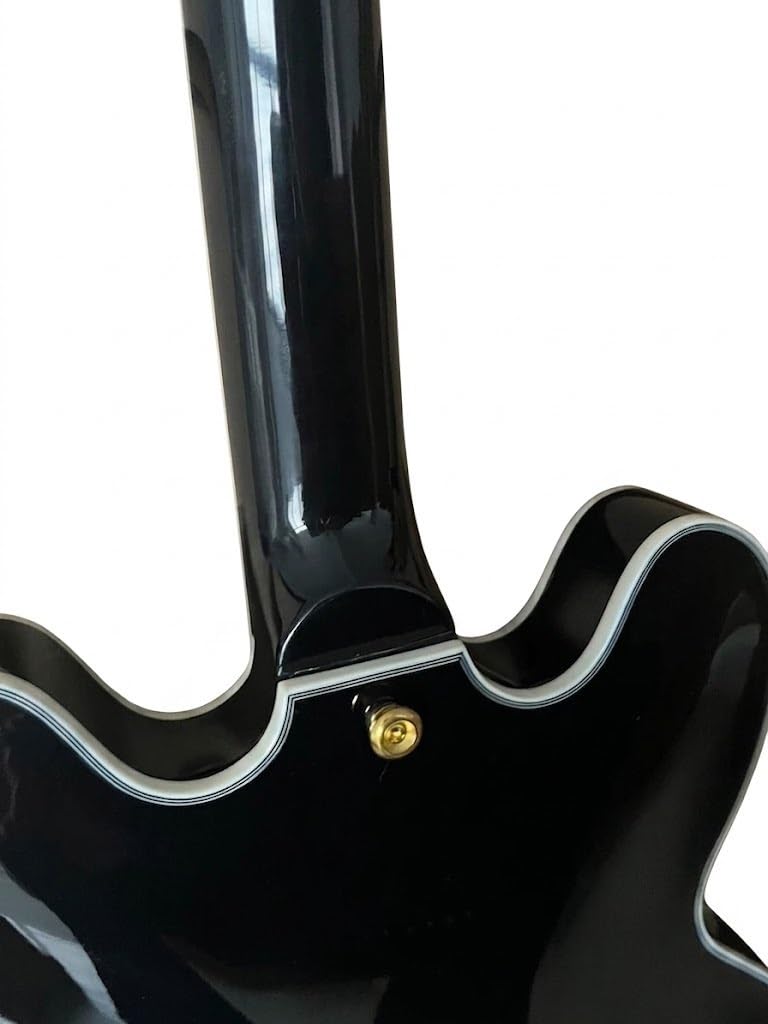 Chitarra elettrica a corpo semi-cavo, nera classica con fori a F e doppi humbucker, 6 corde full size for jazz blues rock (Guitarra elettrica)