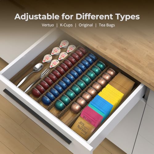 Image of Large Expandable Bamboo Coffee Pod Drawer Organizer